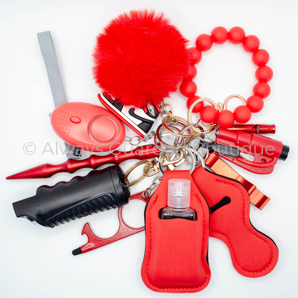 Red Guardian: 15-Piece Safety Keychain Set for Stylish and Secure