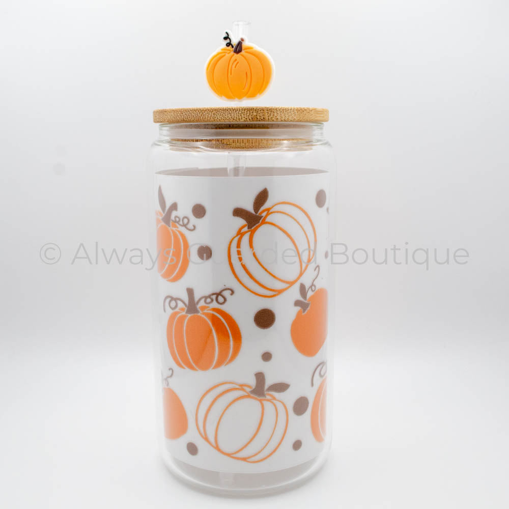 Autumn Harvest Delight Glass Tumbler 16oz Bamboo Lid