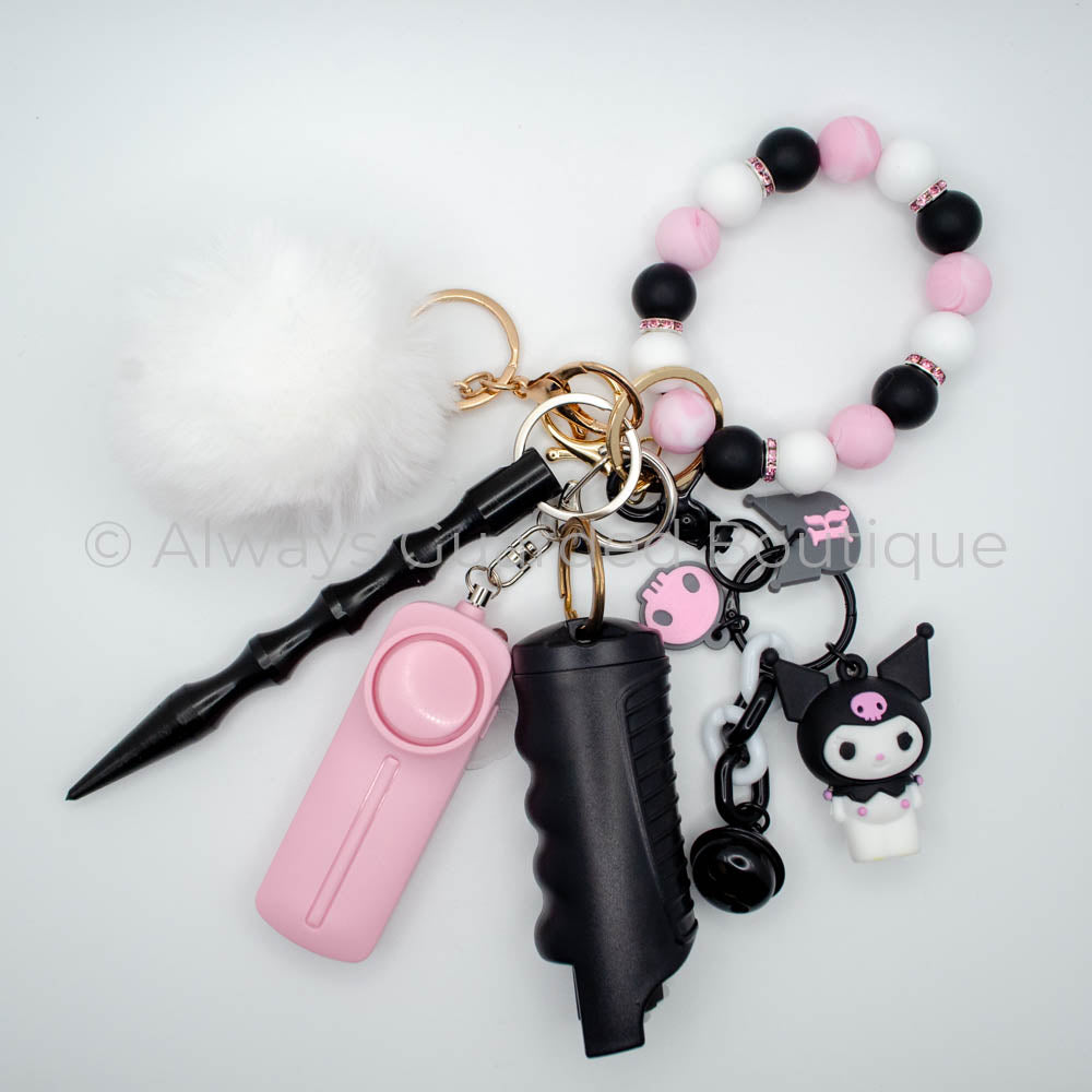 Black Kuromi Charm Safety Keychain with Optional Pepper Spray
