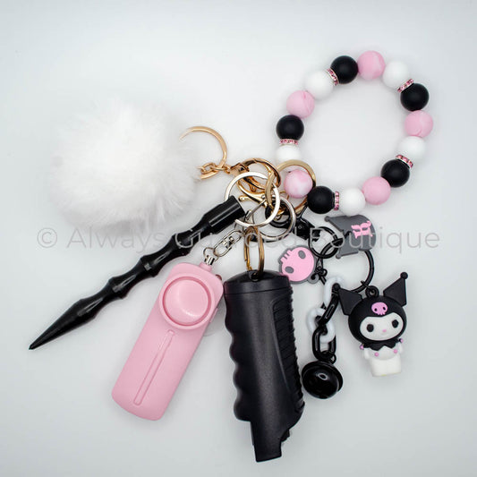 Black Kuromi Charm Safety Keychain with Optional Pepper Spray