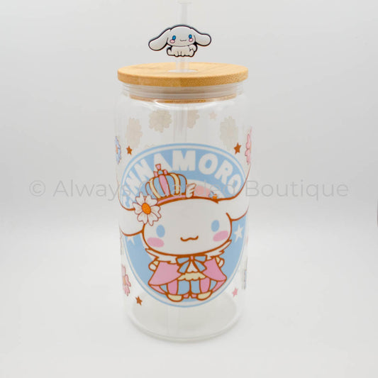 Cinnamoroll Bliss 16oz Glass Tumbler Bamboo Lid
