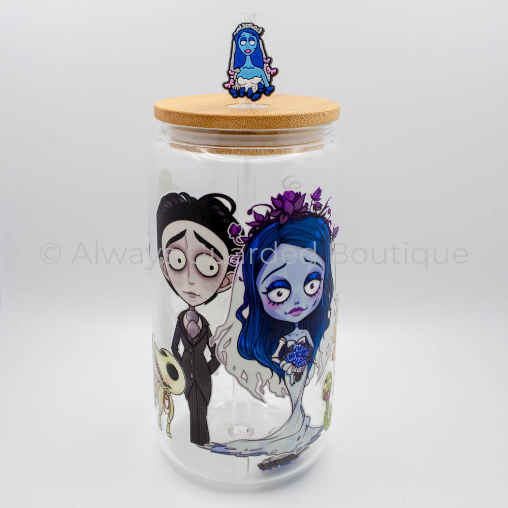 Dead Bride Elegance Glass Tumbler Bamboo Lid 16oz