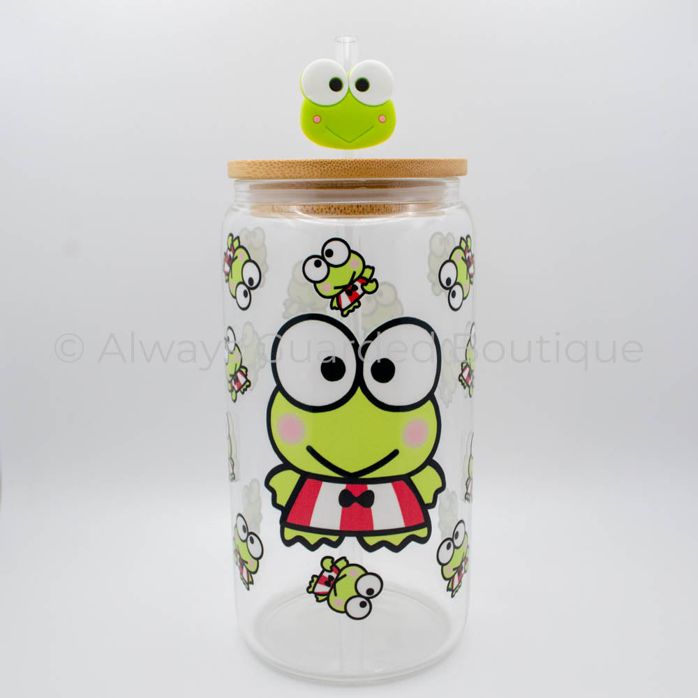 Keroppi Bliss 16oz Glass Tumbler Bamboo Lid Reusable Straw Topper