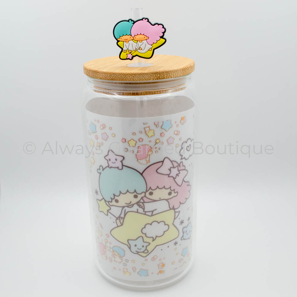 Little Twin Stars Magic 16oz Glass Tumbler Bamboo Lid Reusable Straw Topper