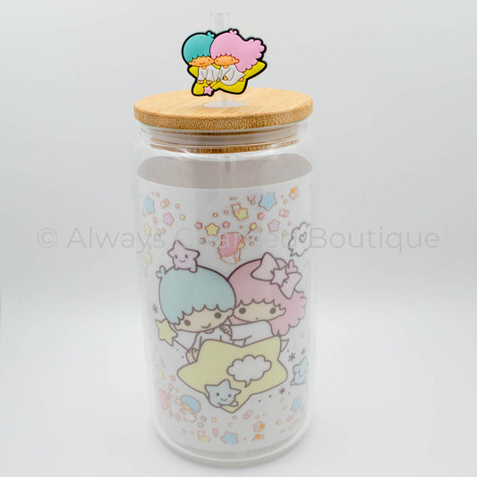 Little Twin Stars Magic 16oz Glass Tumbler Bamboo Lid Reusable Straw Topper