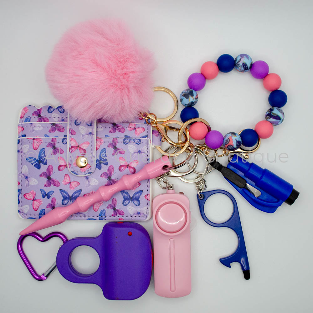 Purple Butterflies Full Guarded Safety Keychain without Pepper Spray
