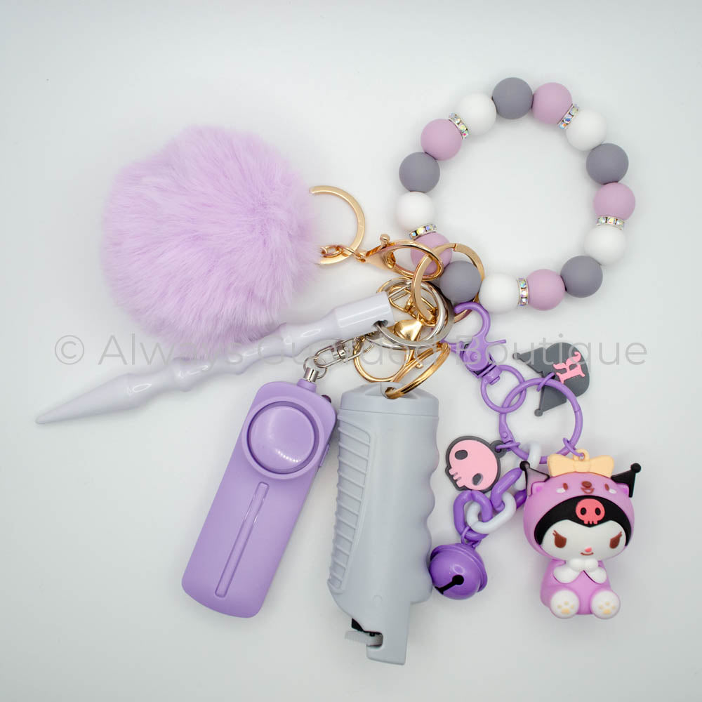 Purple Kuromi Charm Safety Keychain with Optional Pepper Spray