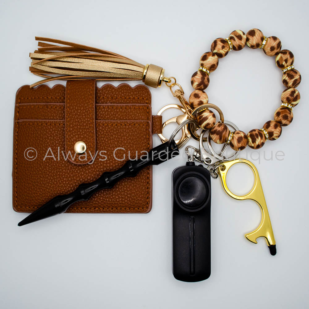 Spotted Leopard Safety Keychain with Rhinestone Spacers with Wallet