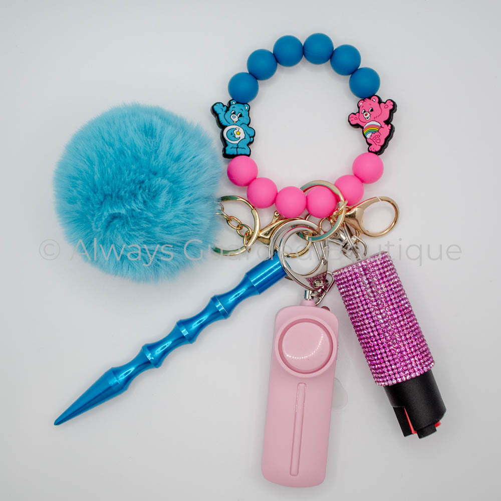 Aqua Blue & Carnation Pink Care Bears with Pepper Spray