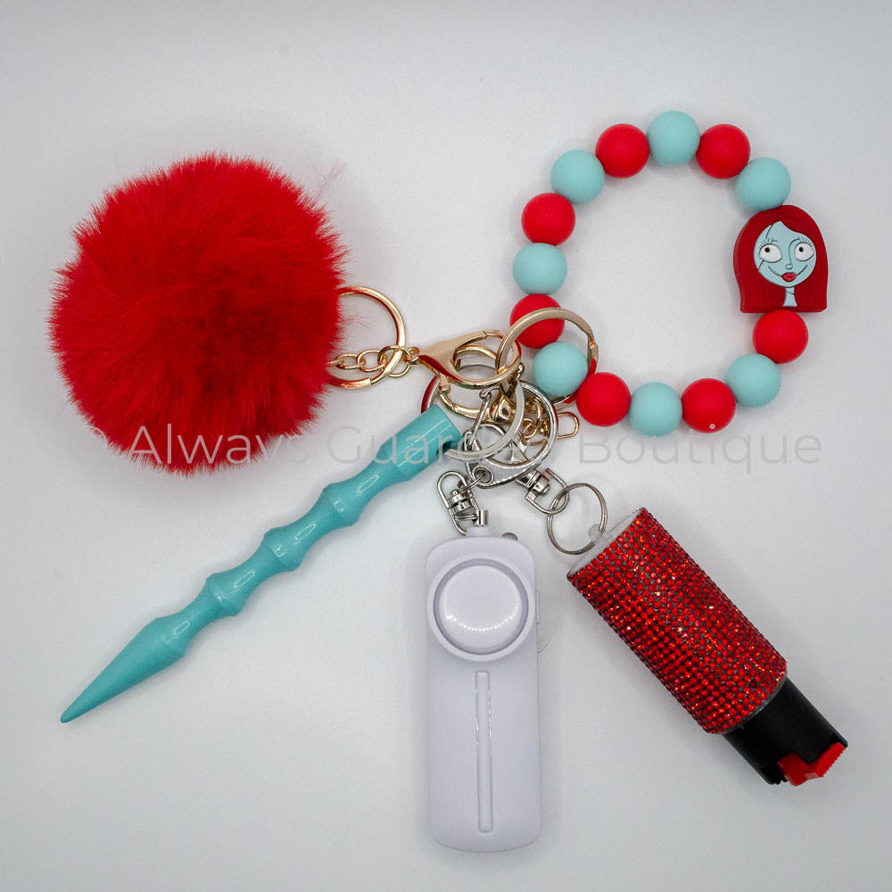 Red Self Defense Keychain Combo Set Heart Pompom / Yellow / Rose Gold