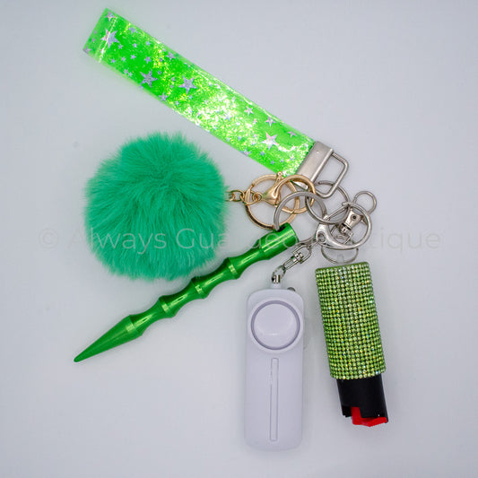 Green Stars Twinkle Jelly Safety Keychain with Optional Pepper Spray