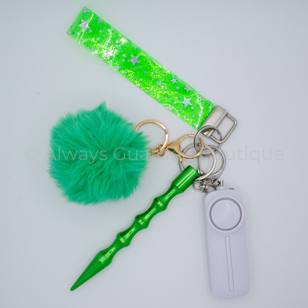 Green Stars Twinkle Jelly Safety Keychain without Pepper Spray