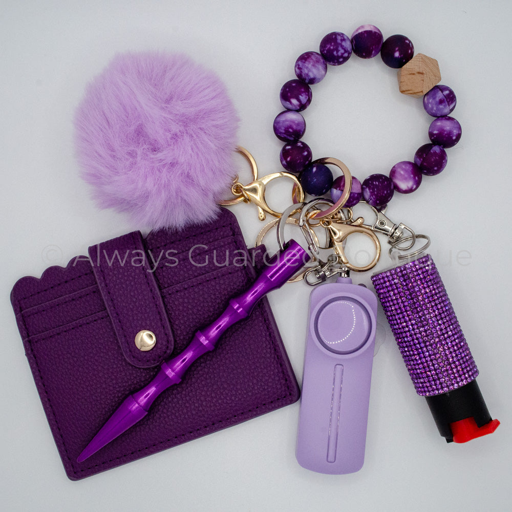 Purple Galaxy Essential Keychain with Wallet & Pepper Spray