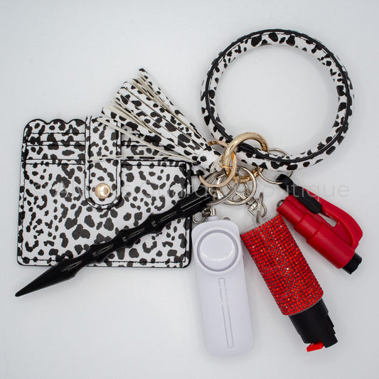White Leopard Bangle Keychain with Pepper Spray