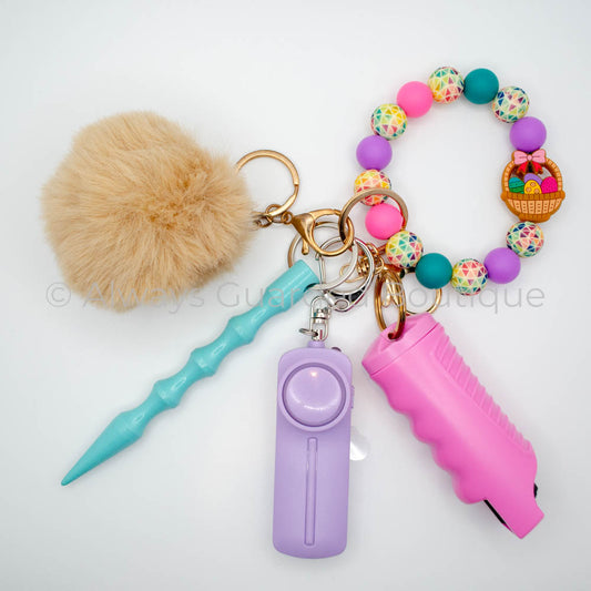 Pink Bow Easter Basket Safety Keychain With Optional Pepper Spray