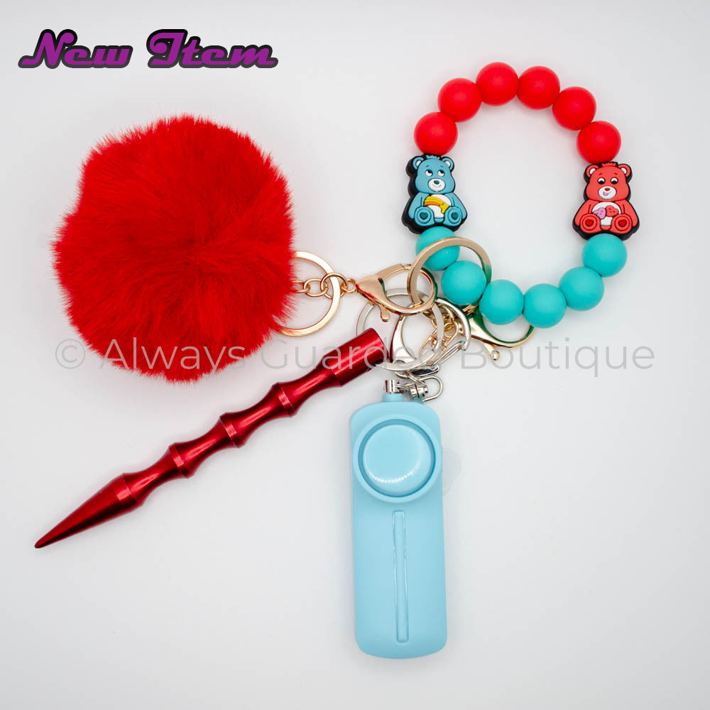 Turquoise & Red Care Bears Safety Keychain without Pepper Spray