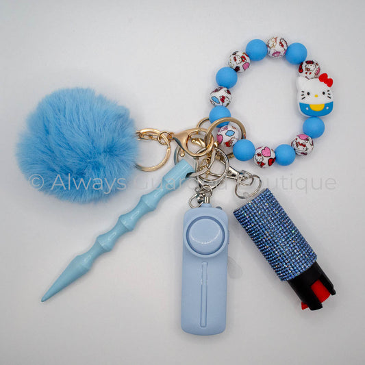 Blue  Kitty Focal Safety Keychain with Optional Pepper Spray