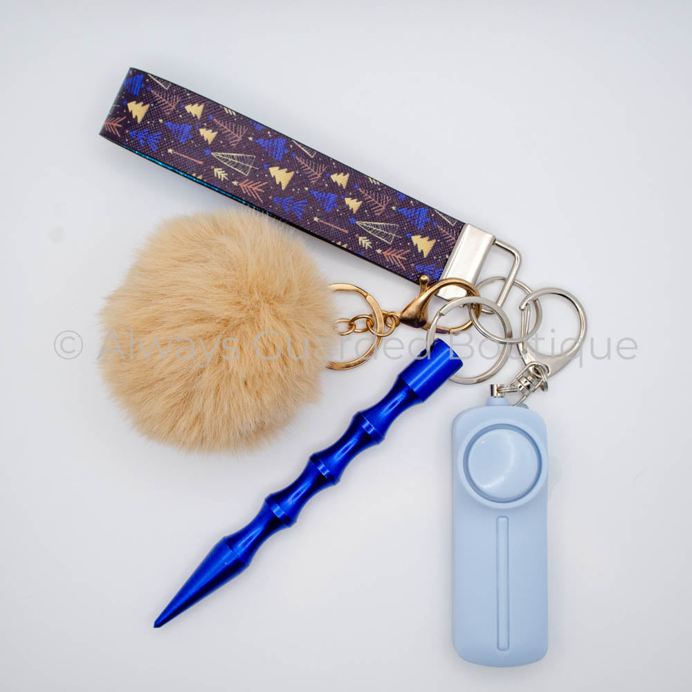 Blue Winter Christmas Guardian Safety Keychain with Festive Wristlet and Premium Alarm