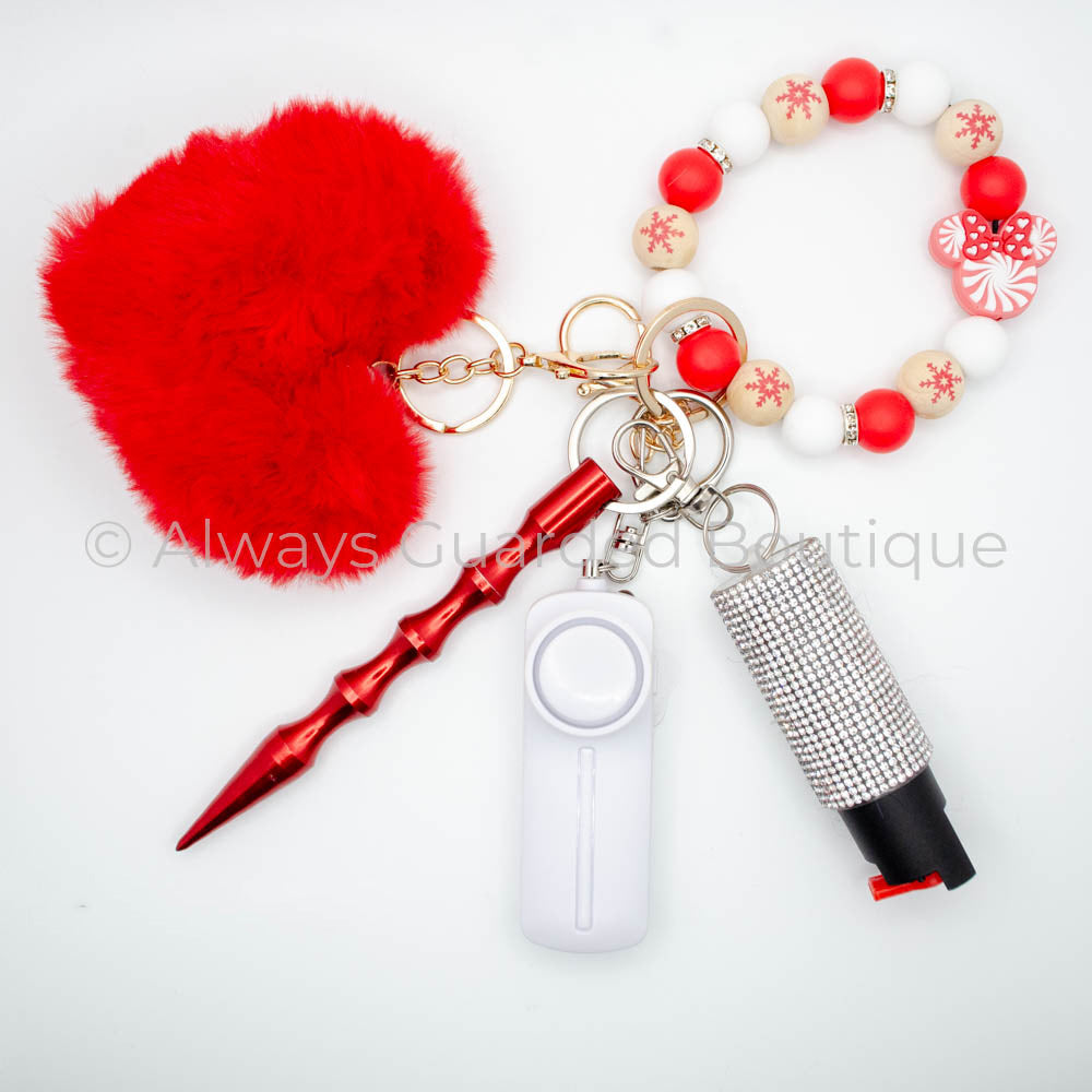 Candy Cane Christmas Mouse Safety Keychain with Optional Pepper Spray