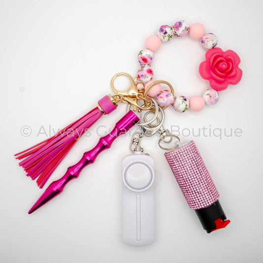 Candy Pink Rose Safety Keychain With Optional Pepper Spray