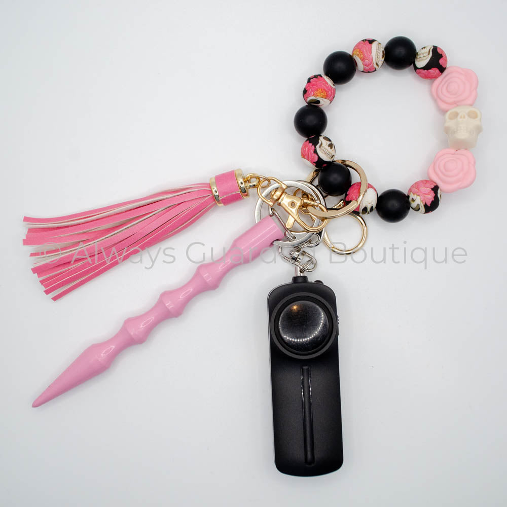 Day of the Dead Halloween Safety Keychain Lt Pink without Pepper Spray