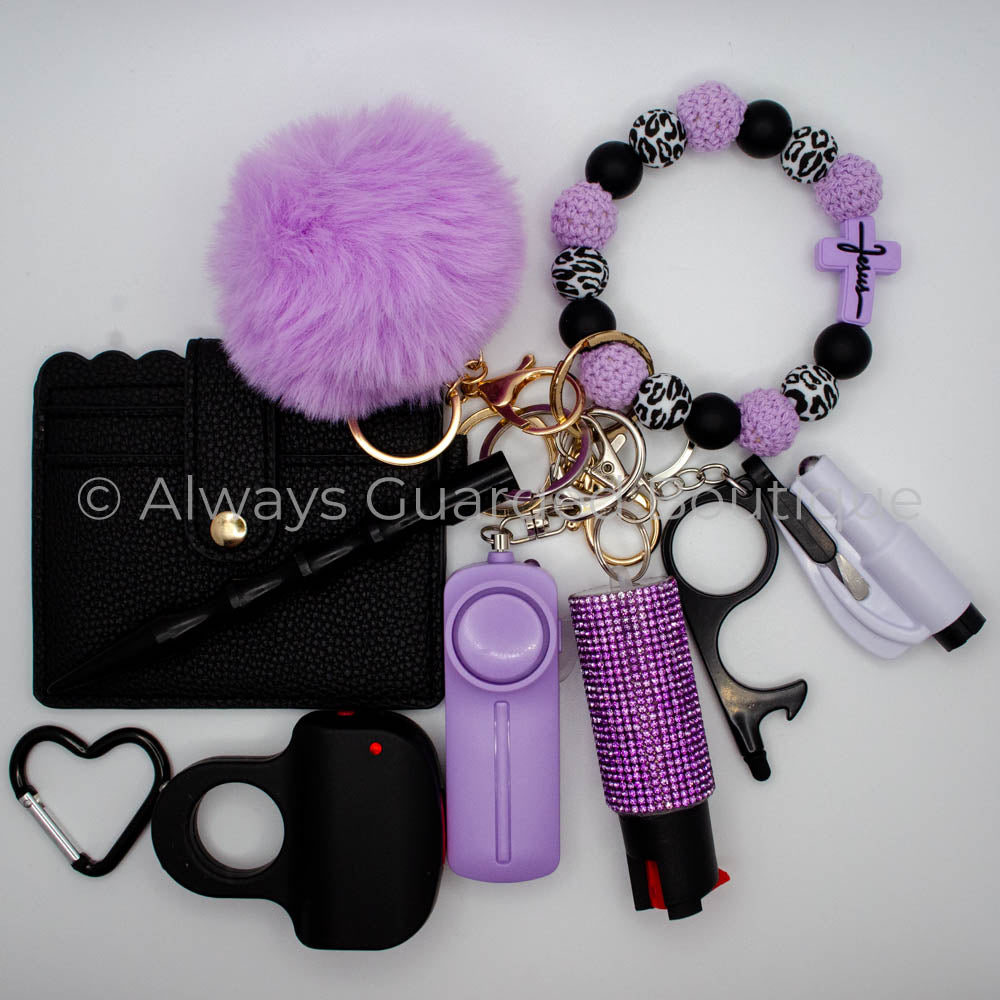 Lavender Cross Faith Based Safety Keychain with Optional Pepper Spray Full Guarded Upgrade