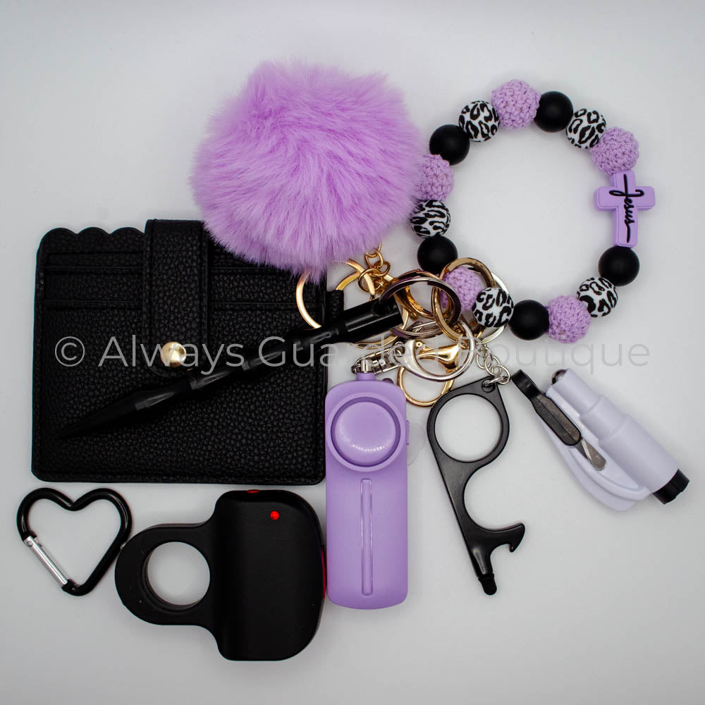 Lavender Cross Faith Based Safety Keychain without Pepper Spray Full Guarded Upgrade