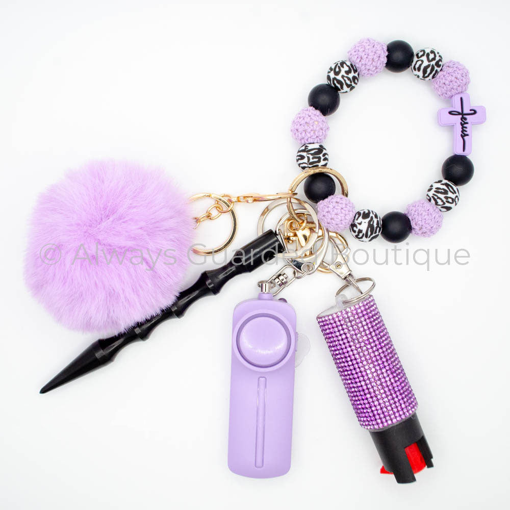 Lavender Cross Faith Based Safety Keychain with Optional Pepper Spray