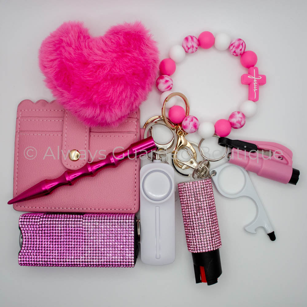 Pink Cross Faith Based Safety Keychain with Optional Pepper Spray Full Guard Upgrade