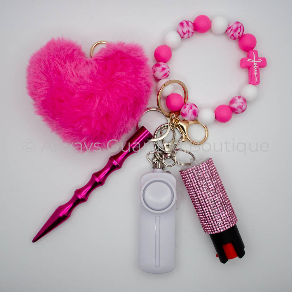 Pink Cross Faith Based Safety Keychain with Optional Pepper Spray