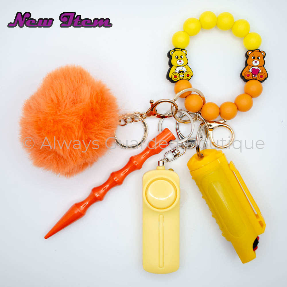 Sunny Yellow & Orange Care Bears Safety Keychain With Optional Pepper Spray