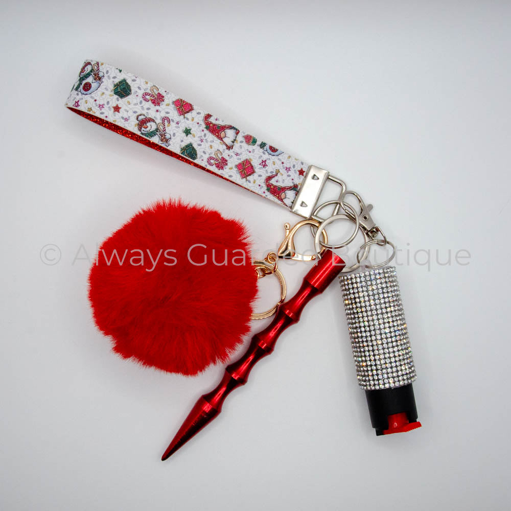 Gnomes & Snowmen Christmas Safety Keychain with Rhinestone Pepper Spray