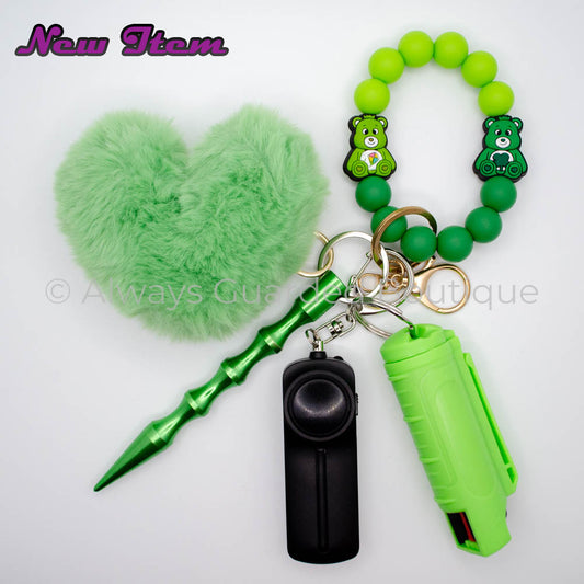 Green & Lime Green Care Bears Safety Keychain With Optional Pepper Spray