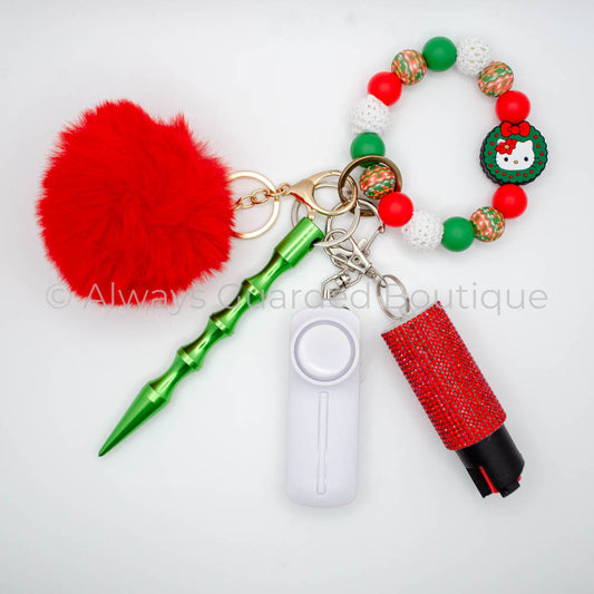 Hello Kitty Christmas Wreath Safety Keychain with Optional Pepper Spray