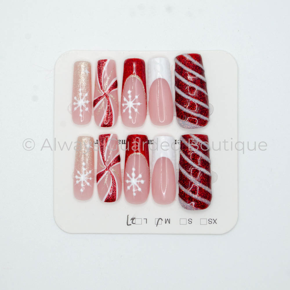 Holiday Red and White Handmade Nails
