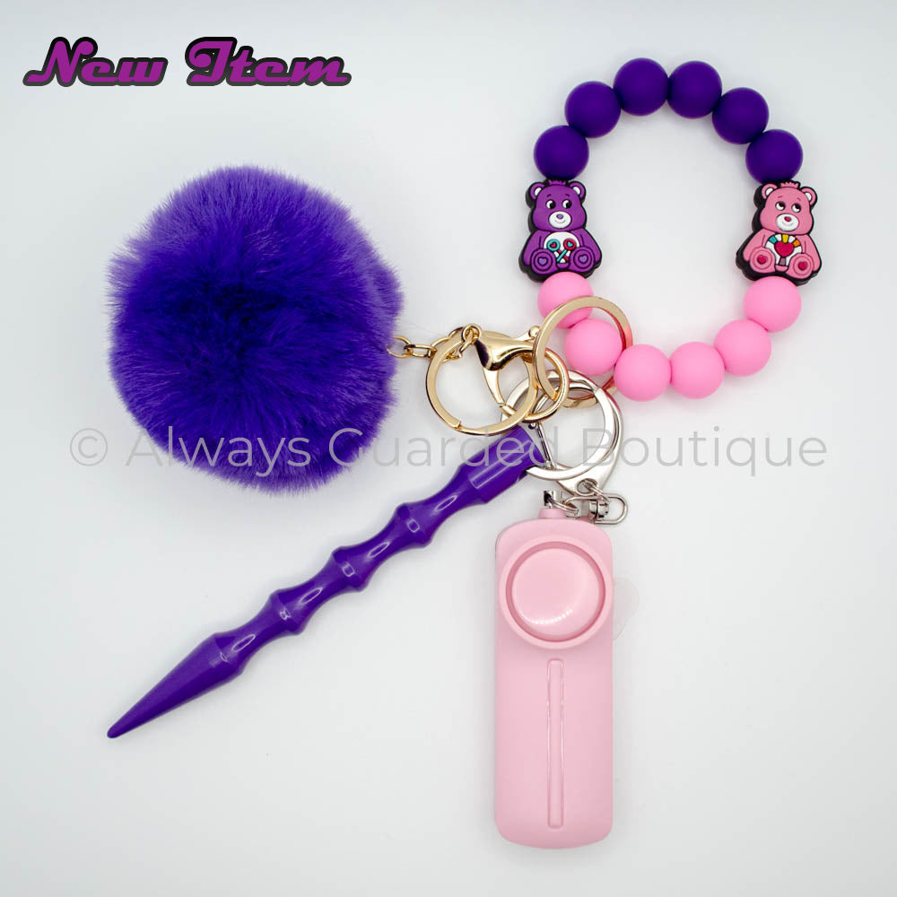 Purple & Pink Care Bears Safety Keychain Without Pepper Spray