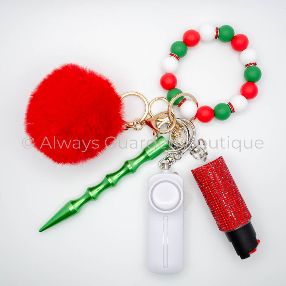 Jolly Holiday Christmas Safety Keychain with Optional Pepper Spray