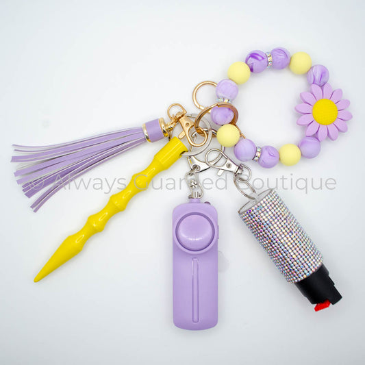 Lavender Daisy Safety Keychain With Optional Pepper Spray