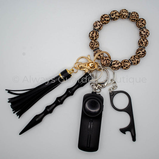 Leopard Luxe Safety Keychain with Black Rhinestone Spacers