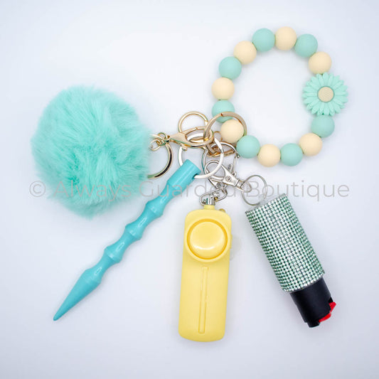 Mint Daisy Safety Keychain With Optional Pepper Spray