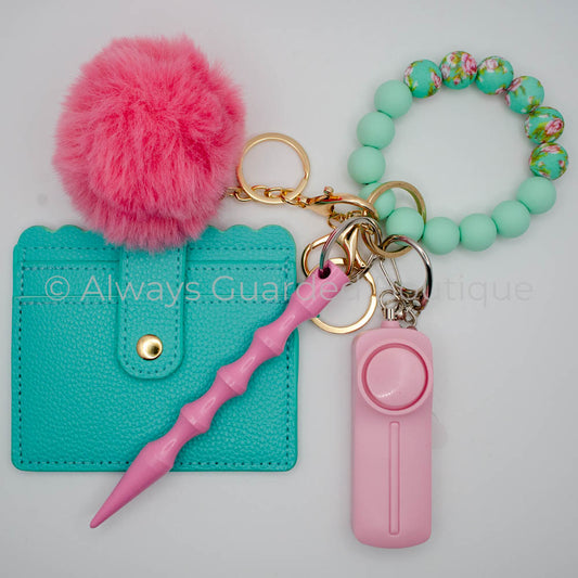 Minty Roses Safety Keychain with Wallet for Stylish and Secure Adventures