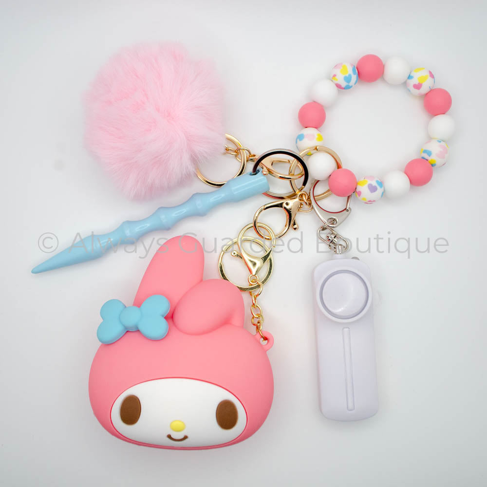 Dark Pink My Melody Guardian: Charming Character Safety Keychain for Stylish Security!