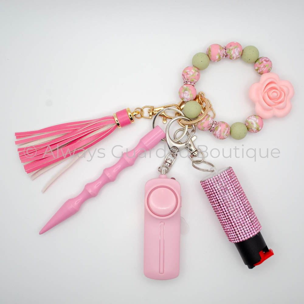 Pale Pink Rose Safety Keychain With Optional Pepper Spray