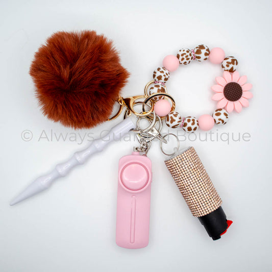 Pink Daisy Safety Keychain With Optional Pepper Spray