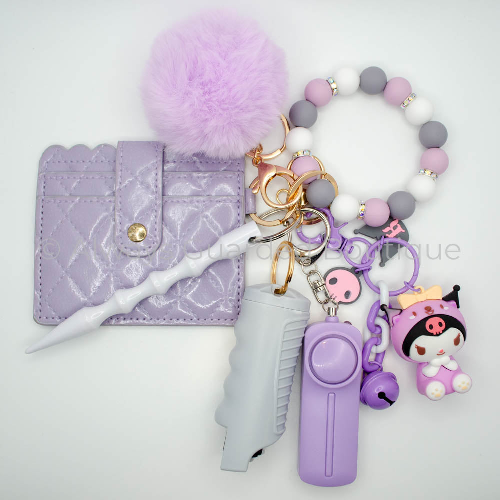 Purple Kuromi Charm Safety Keychain with Optional Pepper Spray and Wallet