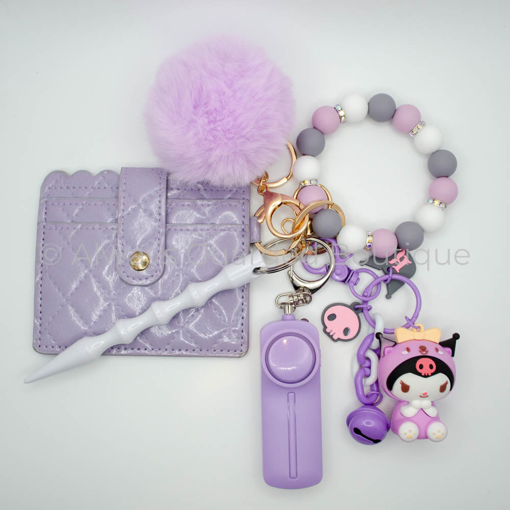 Purple Kuromi Charm Safety Keychain without Pepper Spray with Optional Wallet