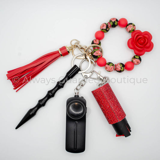 Red Rose Safety Keychain With Optional Pepper Spray