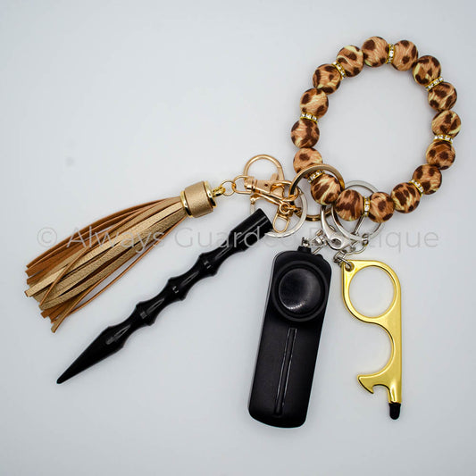 Spotted Leopard Safety Keychain with Rhinestone Spacers