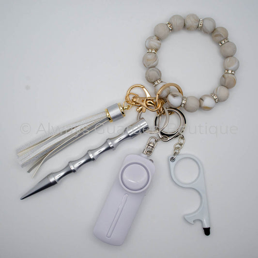 Shale Marble Elegance Safety Keychain with Clear Rhinestone Spacers