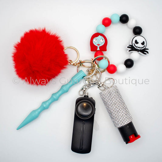 Skeleton & Doll Face Safety Keychain with Pepper Spray